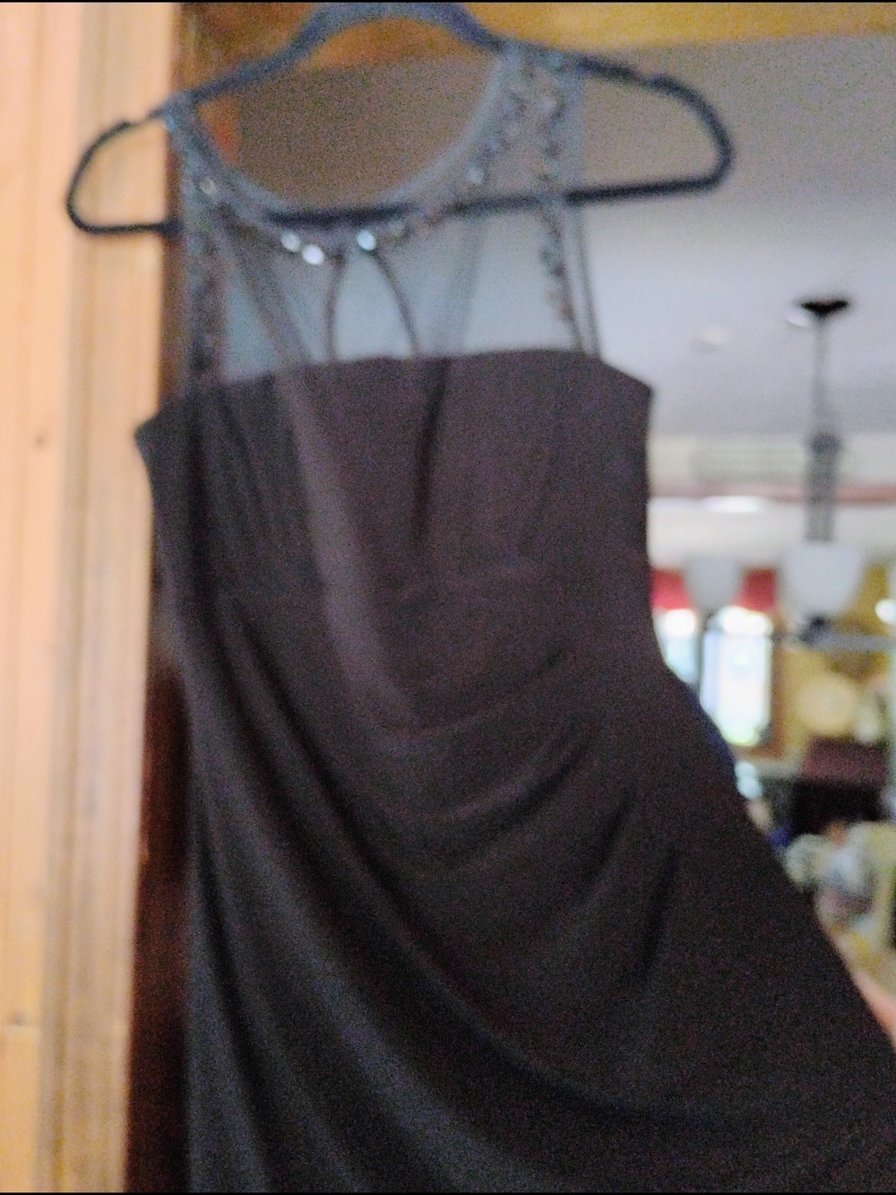 Scarlett Black Midi Dress Gorgeous Sheer Top With  with Beaded Illusion Yoke.
